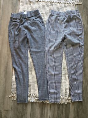 High-Rise Plaid Stretch Women's Pants — Gray